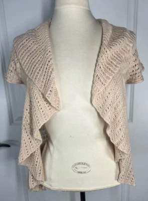 Rue 21, Medium, Beige Open Weave Ruffle Front Cardigan Sweater - Изображение 1 из 4