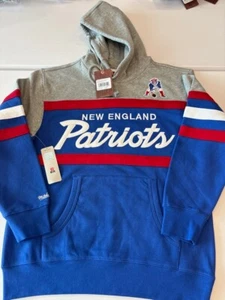 NEW NFL New England Patriots Mitchell Ness Head Coach Hoodie Jersey blue L NWT - Picture 1 of 6