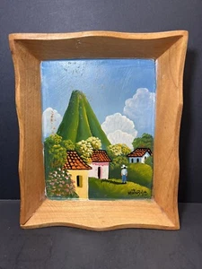 Vintage Volkskunst Gemälde auf kleinem Holztablett - signiert - Bild 1 von 18