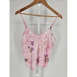 Vintage 1990s BHS Womens Sz M Cropped Satin Pajama Top Light Pink Floral - Picture 1 of 3