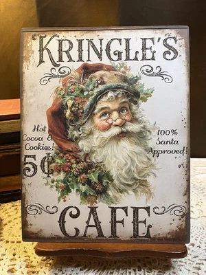 Kringle’s Cafe, Santa, Christmas , Handcrafted Flat CANVAS Sign - Image 1 of 3