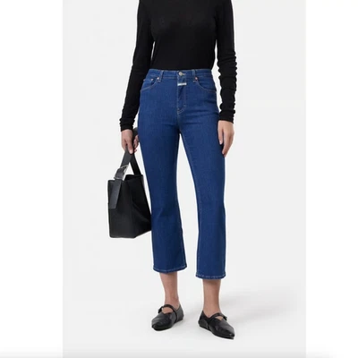 Pantalones de mezclilla cerrados acampanados Hi Sun mezcla de algodón orgánico talla 27 - lavado oscuro - hechos en Italia Foto 1 de 4