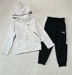 PUMA Sweatshirt Sweatpants Set Kids Boys 5 Black Grey 2 Piece Outfit Hooded New - Picture 1 of 12