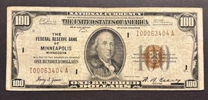 1929 $100 Minneapolis Minnesota Federal Reserve Bank Note Rare Currency Bill - Picture 1 of 9