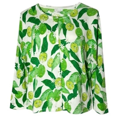 Garnet Hill Signature Eco Merino Cardigan Lime Botanical Size XL - Image 1 of 4