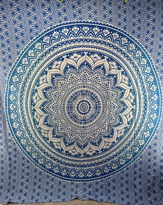 Colcha bohemia decoración cuadrada 7x7 tapiz azul mandala India colgante de pared Foto 1 de 4