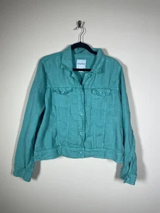Tommy Bahama Women's Jacket 100% Linen Pastel Green XL Raw Edge Button - Picture 1 of 6