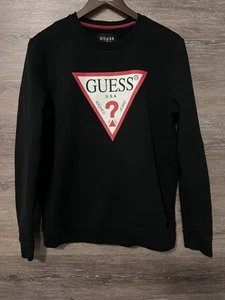 Guess Sweatshirt Logo Men Large Black Audley Fleece Crew Sweat Excellent - Picture 1 of 7