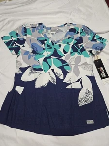 Women's Grey’s Anatomy By Barco M Medium Active Scrub 2 Pocket Shirt Blue Green - Picture 1 of 4