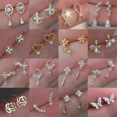 Pendientes de aguja de plata 925 con borla de circón hipoalergénicos para mujer joyería Foto 1 de 4