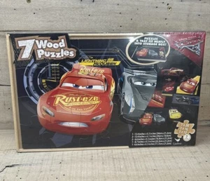 Cars 3 Disney Pixar 7 Wood Puzzles In Wood Storage Box NEW. (B) - Picture 1 of 5