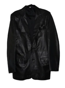 Vintage 90's Mens Saddlery Black Leather jacket Size 40 Long - Picture 1 of 6