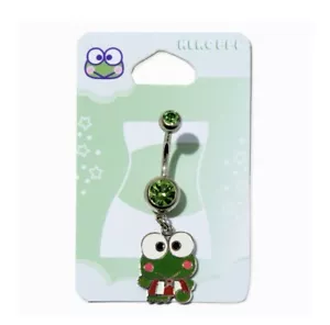 Keroppi Silver Tone Stainless Steel Green Crystal Charm 14G Belly Bar, Claire's - Picture 1 of 3