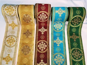 Religiöse Metallic Gold Jacquard Borte mit Kreuz Design, Breite 10,5cm, 12 Farben - Bild 1 von 15