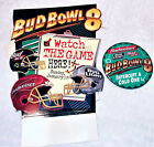 Bol vintage Budweiser Beer Bud 8 boutons épinglés et carte de table publicité