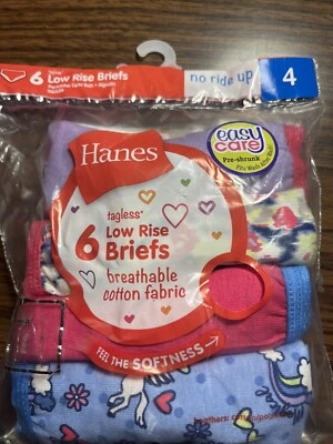 Hanes Girls Breathable Cotton Low Rise Briefs 6 Pair Size 4 - Image 1 of 2