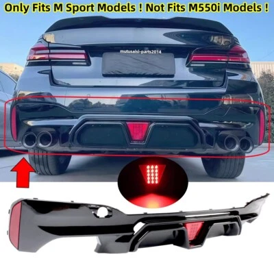 FOR 17-23 BMW 5 SERIES G30 G31 530I 540I M-SPORT REAR DIFFUSER LED GLOSSY BLACK - Image 1 of 4
