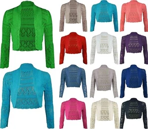 Damen Langarm Häkel Strick Bolero Achselzucken Damen vorne offen Cardigan Oberteil - Bild 1 von 14