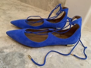 Aquazzura Firenze Christy Mondrian Blue Suede Lace Flats 8.5 EU 38.5 Italy R$675 - Picture 1 of 11