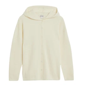 JAEGER IVORY WOOL RICH HOODED CARDIGAN with CASHMERE - Picture 1 of 3