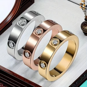 Stainless Steel Men Women Simple light luxury Zirconia ATOP Wedding Band Ring - Picture 1 of 11