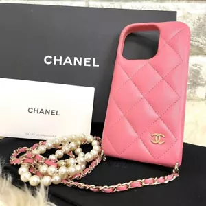 CHANEL Matelasse Phone Case Pink Chain Crossbody iPhone 14 Pro - Picture 1 of 8