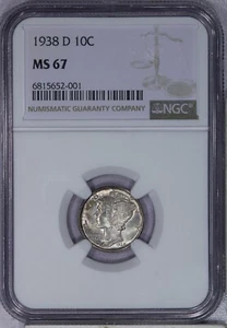 1938-D Mercury Dime 10c NGC MS67 - Picture 1 of 2