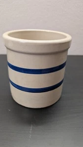 VTG ROSEVILLE POTTERY CROCK Beige Blue Stripe ROBINSON RANSBOTTOM HIGH JAR 2 QT - Picture 1 of 6