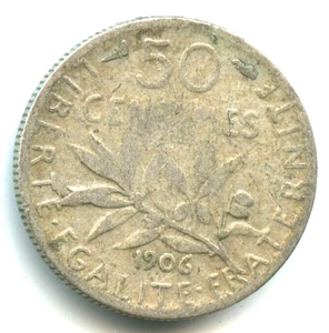 50 centimes argent Semeuse 1906 n°5073 - Foto 1 di 2