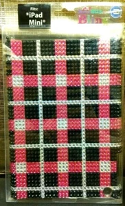 iPad Mini Rhinestone Case Hard Shell GEN 1 / 2 / 3 Tablet Bling Pink Black Plaid - Picture 1 of 3