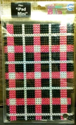 iPad Mini Rhinestone Case Hard Shell GEN 1 / 2 / 3 Tablet Bling Pink Black Plaid - Image 1 of 3