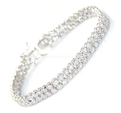 ARGENTO 925 BRACCIALE TENNIS DONNA CIPOLLINO DOPPIA CORONA ZIRCONI BIANCHI 2.5mm - Immagine 1 di 2