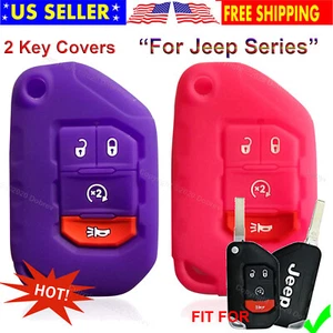 2pcs 4B Flip Silicone Case Protector Cover Skin Rubber Fob for Jeep Smart Key - Picture 1 of 4
