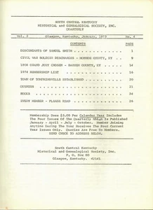 SOUTH CENTRAL KENTUCKY HISTORICAL QUARTERLY JANUARY 1975 - GENEAOLOGY RESEARCH - Picture 1 of 1
