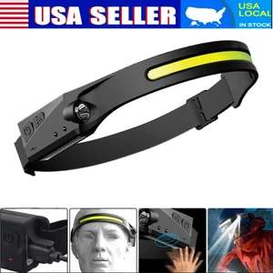 230° Wide Beam LED COB Bewegungsmelder Stirnlampen USB Wiederaufladbar Band Strahler - Bild 1 von 12