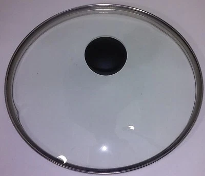 NEW COOK'S ESSENTIALS 24 CM GLASS STAINLESS STEEL RIM LID COVER W/BLACK KNOB - Image 1 of 2