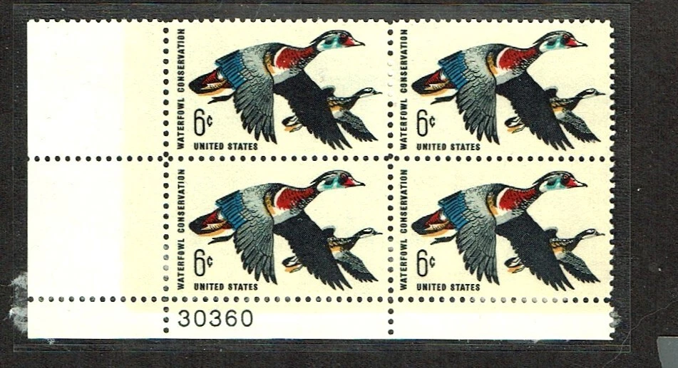 1968 U.S. COMMEM  6c WOOD DUCKS  Plt#Blk of 4 Sc#1362  M/NH/OG GEM  See Note - Image 1 of 1