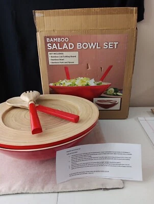 Unbranded 13.5" Inch CORE SPUN BAMBOO LACQUER WOOD SERVING SALAD Bowl - Image 1 of 4