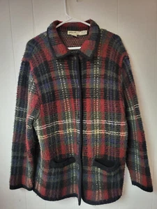 Vintage Eddie Bauer 95% Lambswool Women's Size L Plaid Jacket Cardigan - Picture 1 of 3