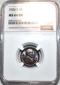 NGC MS-64 BN 1926-S Lincoln Cent, Beautifully Toned, Radiant, Scarce Date! - Picture 1 of 2