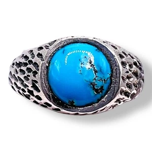 Anillo unisex redondo de plata de ley natural azul persa turquesa 8 mm talla 7,5 - Imagen 1 de 14