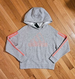 NEW ADIDAS Youth Big Girls Fleece Sweatshirt Hoodie, Gray/Pink - YL (14/16) - Picture 1 of 4