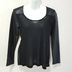 Alexis Womens Top Black Sheer Long Sleeve Faux Leather Panels Blouse Sz S - Picture 1 of 11