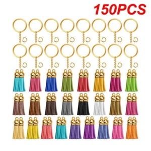 150x Bulk Split Metal Key Rings Keyring With Leather Tassels Pendant DIY Craft - Imagen 1 de 15