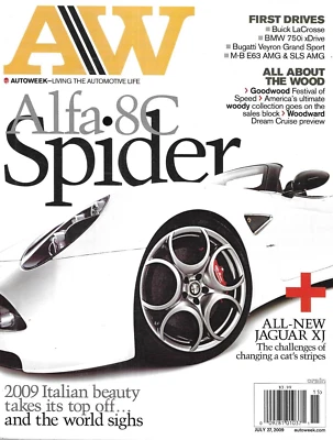 Auto Week Magazine Alfa Romeo 8C Spider Jaguar XJ Buick BMW Bugatti AMG 2009 - Image 1 of 4