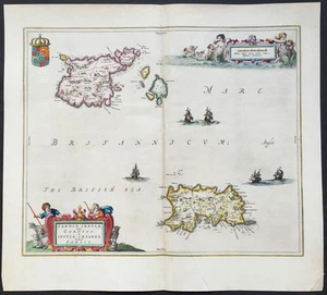 1659 J Blaeu Original Antique Map of Jersey and Guernsey - The Channel Islands - Picture 1 of 3