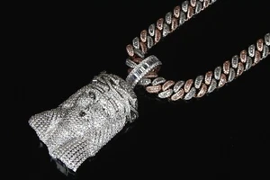 CUBAN Miami VVS Lab Diamonds 2-Tone Rose Gold Finish Chain Necklace Jesus Silver - Picture 1 of 7