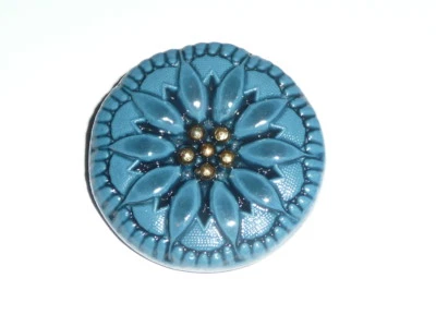 Pretty Prussian Blue Art Stone Flower Floral Shank Button  1-5/16" Blue Flower - Image 1 of 4