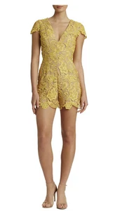 Vestito la Popolazione Pagliaccetto Donna Pizzo Giulietta Tuffo Scollo V Giallo/Nudo MED - Foto 1 di 4