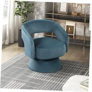 360 Degree Swivel Accent Chair Arm Chair, Modern Comfy Barrel Dark Teal Velvet - Picture 1 of 7